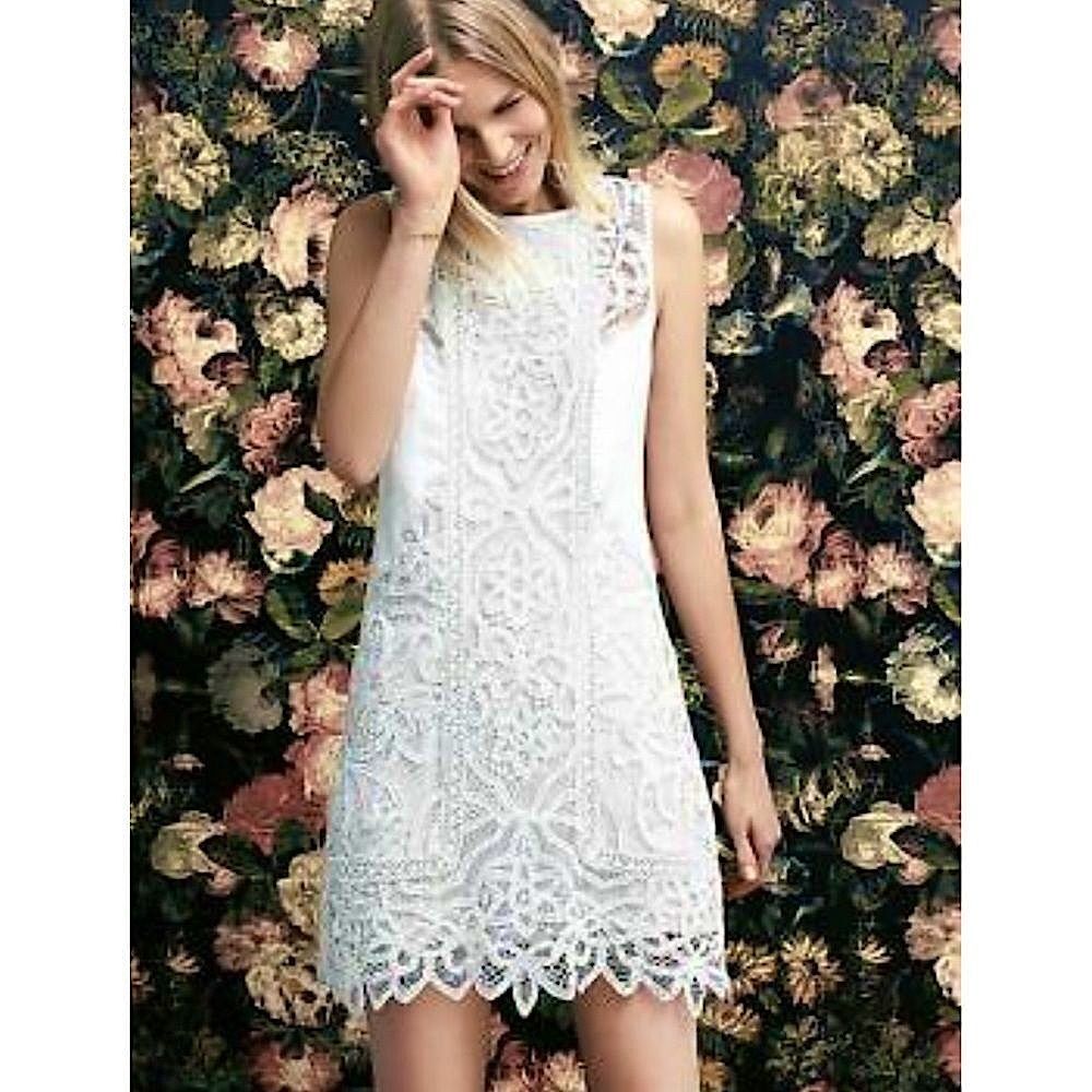 Anthropologie Moulinette Soeurs Ivory Lace Garden Sleeveless Shift Dress Size 4 - Picture 1 of 16